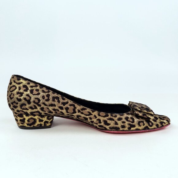 Hollywould Leopard Metallic Bow Ballet Flats with Pink Soles - Picture 2 of 9